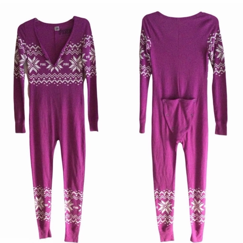 PINK Victoria's Secret VS Purple White Pajama Onesie XS